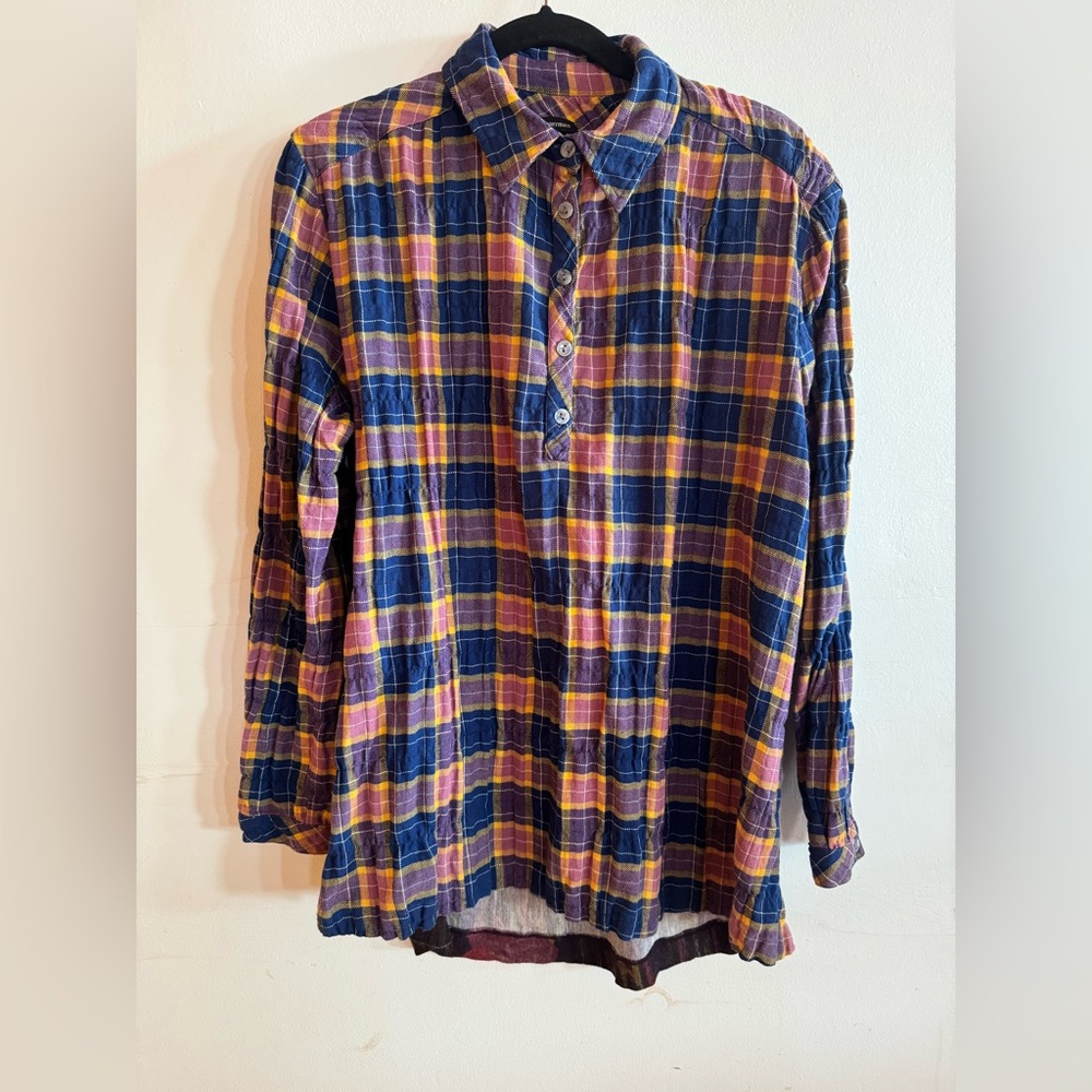 J. Peterman mixed media Flannel Shirt Women’s M Lumberjack Holiday Boho Plaid